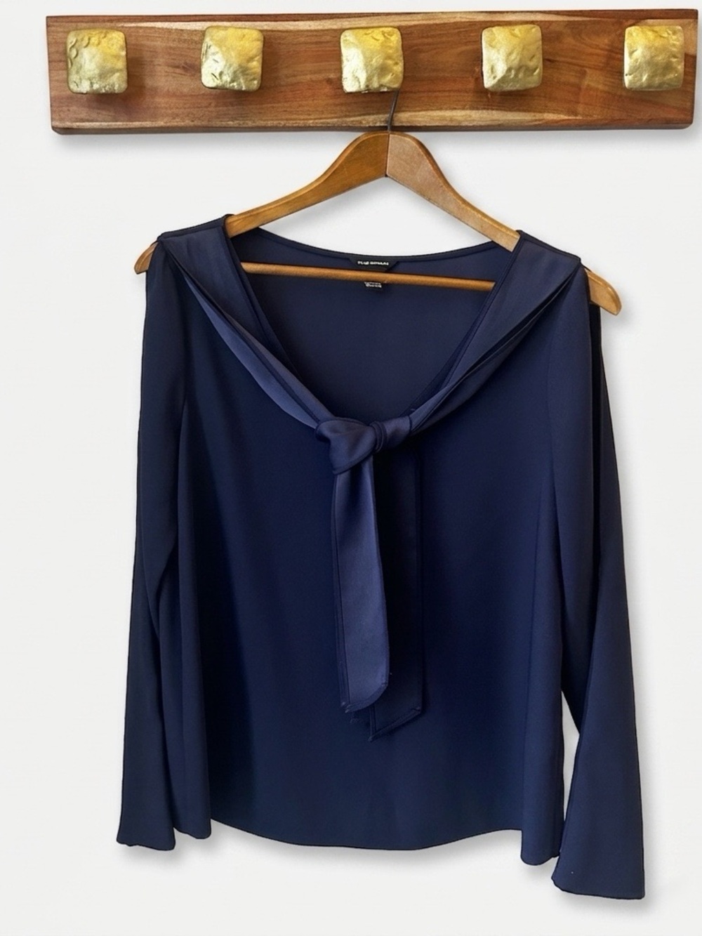 Club Monaco Medium Blouse Navy Blue with Front tie detail
